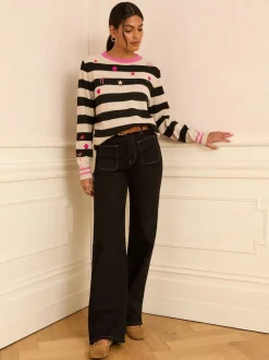 Mono Stripe Embroidered - Love & Roses Stripe Embroidered Jumper