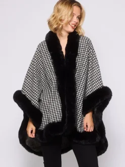 Monochrome pied-de-poule - South Beach Faux Fur Trim Cape