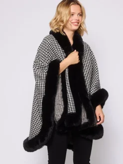 Monochrome pied-de-poule - South Beach Faux Fur Trim Cape