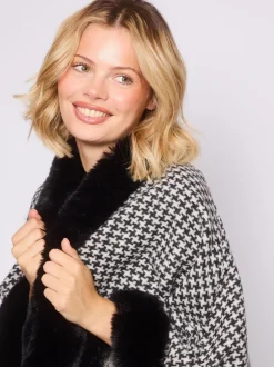 Monochrome pied-de-poule - South Beach Faux Fur Trim Cape