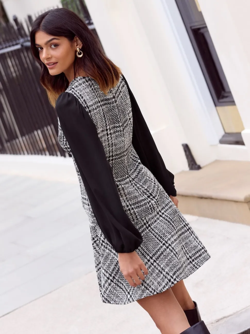 Monochroom - Friends Like These Boucle Peplum Hem Mini Dress