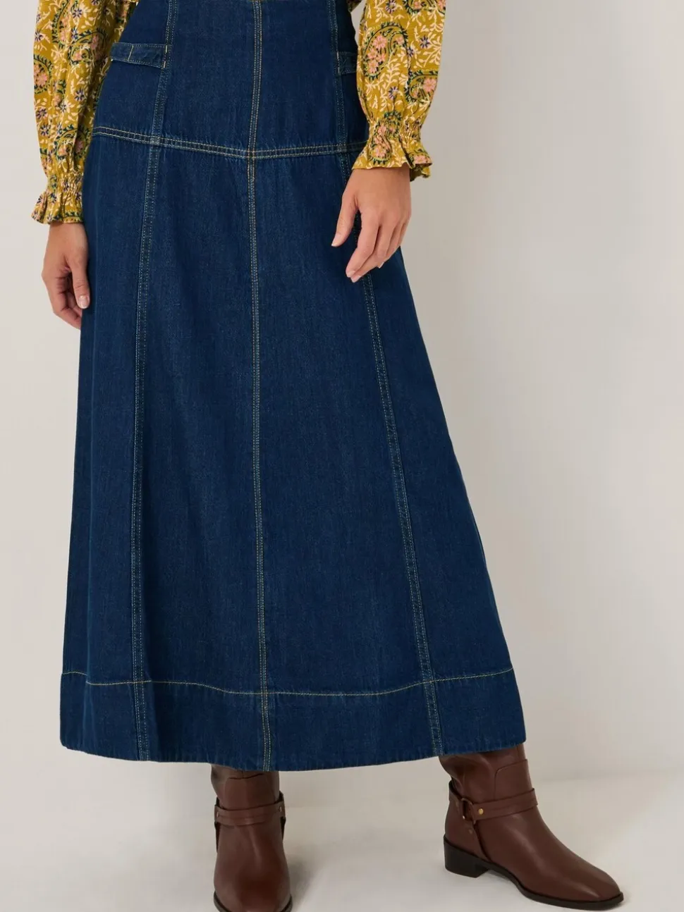 Monsoon Brooke Seamed Denim Midi Skirt