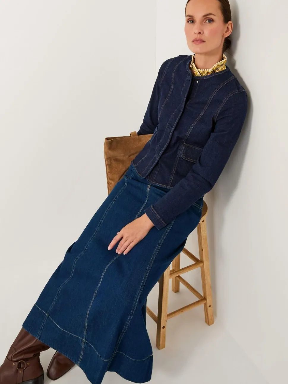 Monsoon Brooke Seamed Denim Midi Skirt