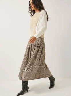 Monsoon Carmen Check Pleat Midi Skirt