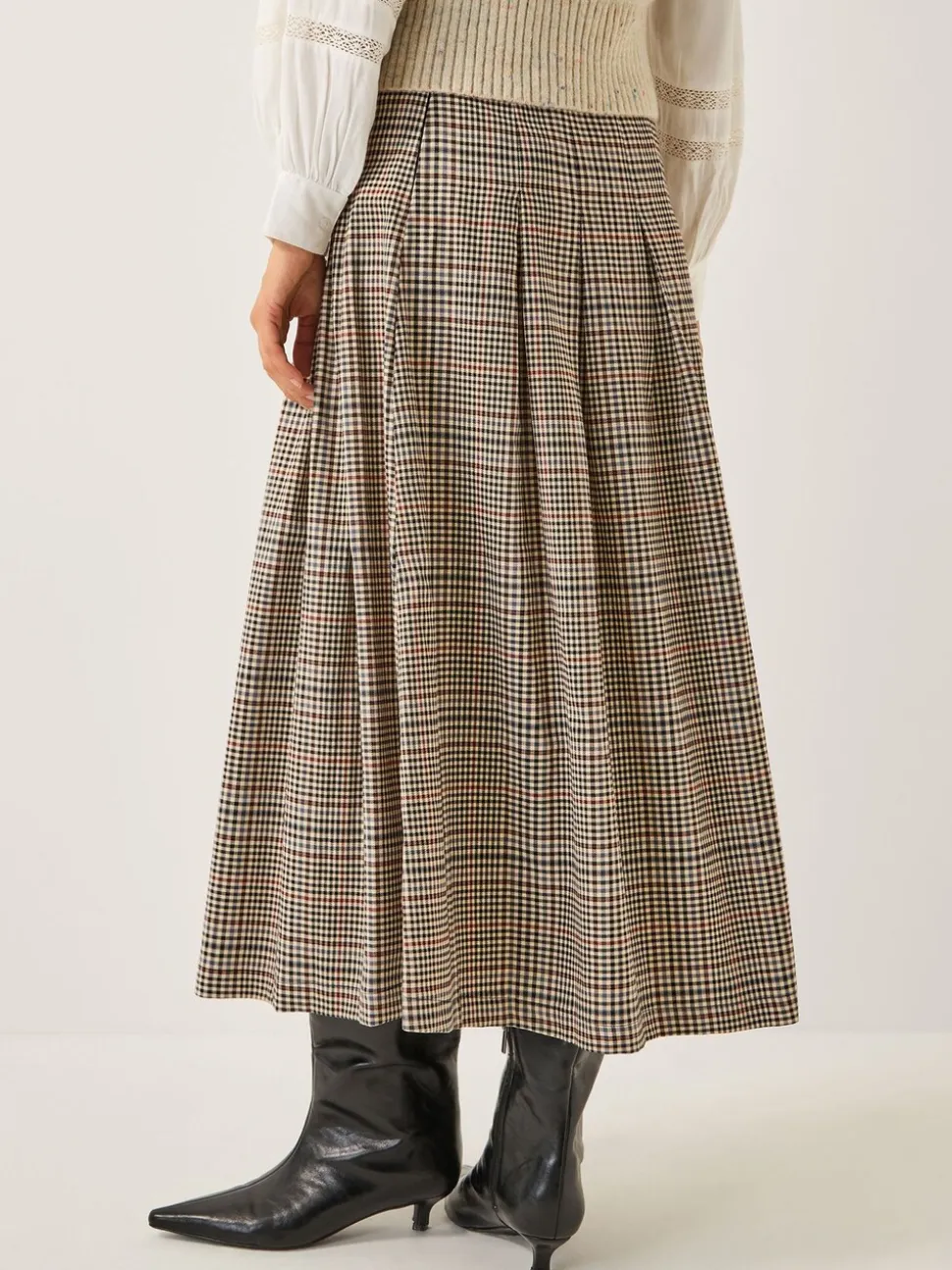 Monsoon Carmen Check Pleat Midi Skirt