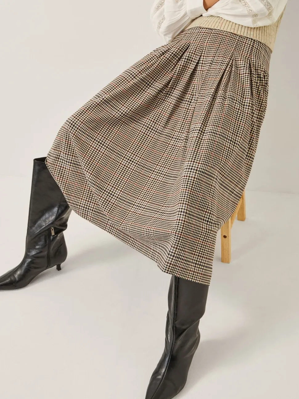 Monsoon Carmen Check Pleat Midi Skirt
