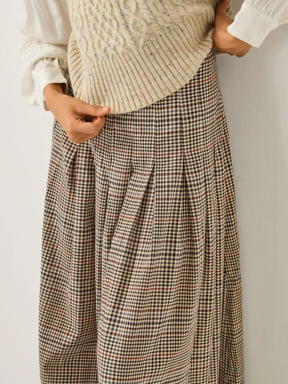 Monsoon Carmen Check Pleat Midi Skirt