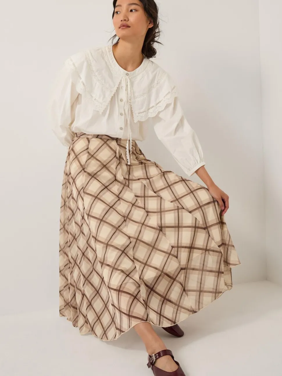 Monsoon Chelsea Check Print Midi Skirt