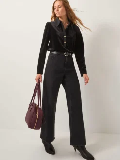 Monsoon Clay Collar Stretch Velvet Blouse