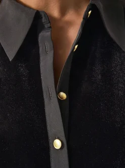 Monsoon Clay Collar Stretch Velvet Blouse