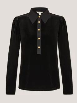 Monsoon Clay Collar Stretch Velvet Blouse