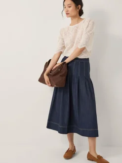 Monsoon Darcie geplooide denim midirok