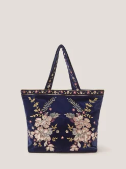Monsoon Fallon Floral Embroidered Velvet Tote Bag
