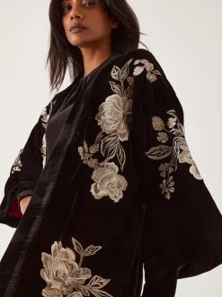 Monsoon Fia Floral Embroidered Velvet Kimono