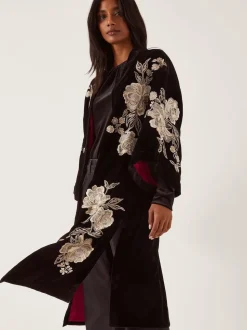 Monsoon Fia Floral Embroidered Velvet Kimono