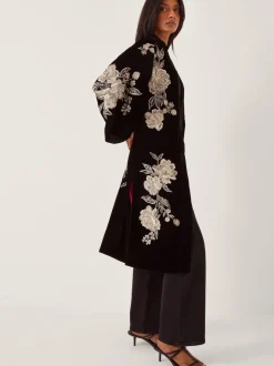 Monsoon Fia Floral Embroidered Velvet Kimono