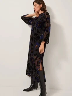 Monsoon Giselle Sheer Floral Devoré Midi Dress