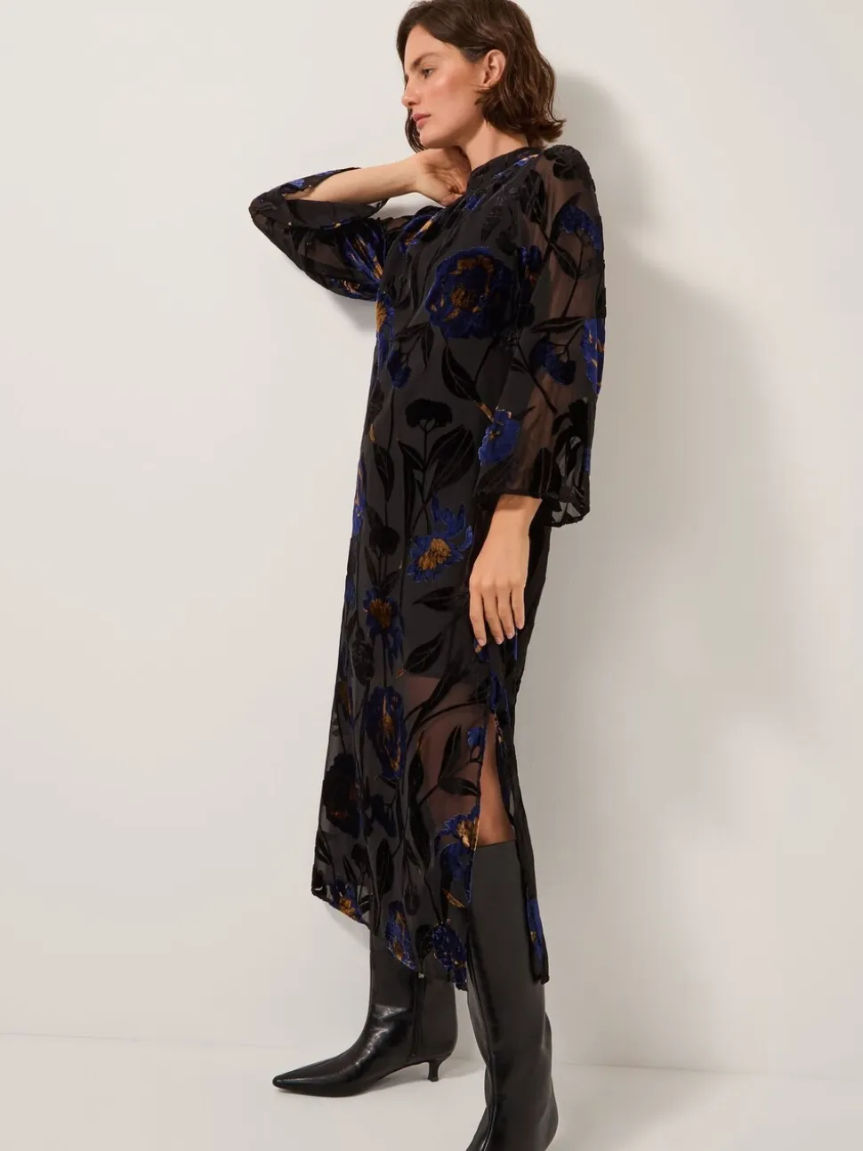 Monsoon Giselle Sheer Floral Devoré Midi Dress