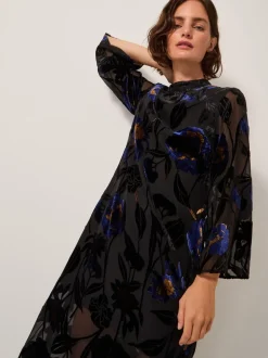 Monsoon Giselle Sheer Floral Devoré Midi Dress
