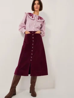 Monsoon Jamie Button Corduroy Midi Skirt
