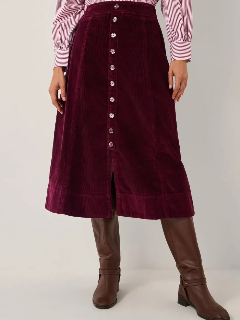 Monsoon Jamie Button Corduroy Midi Skirt
