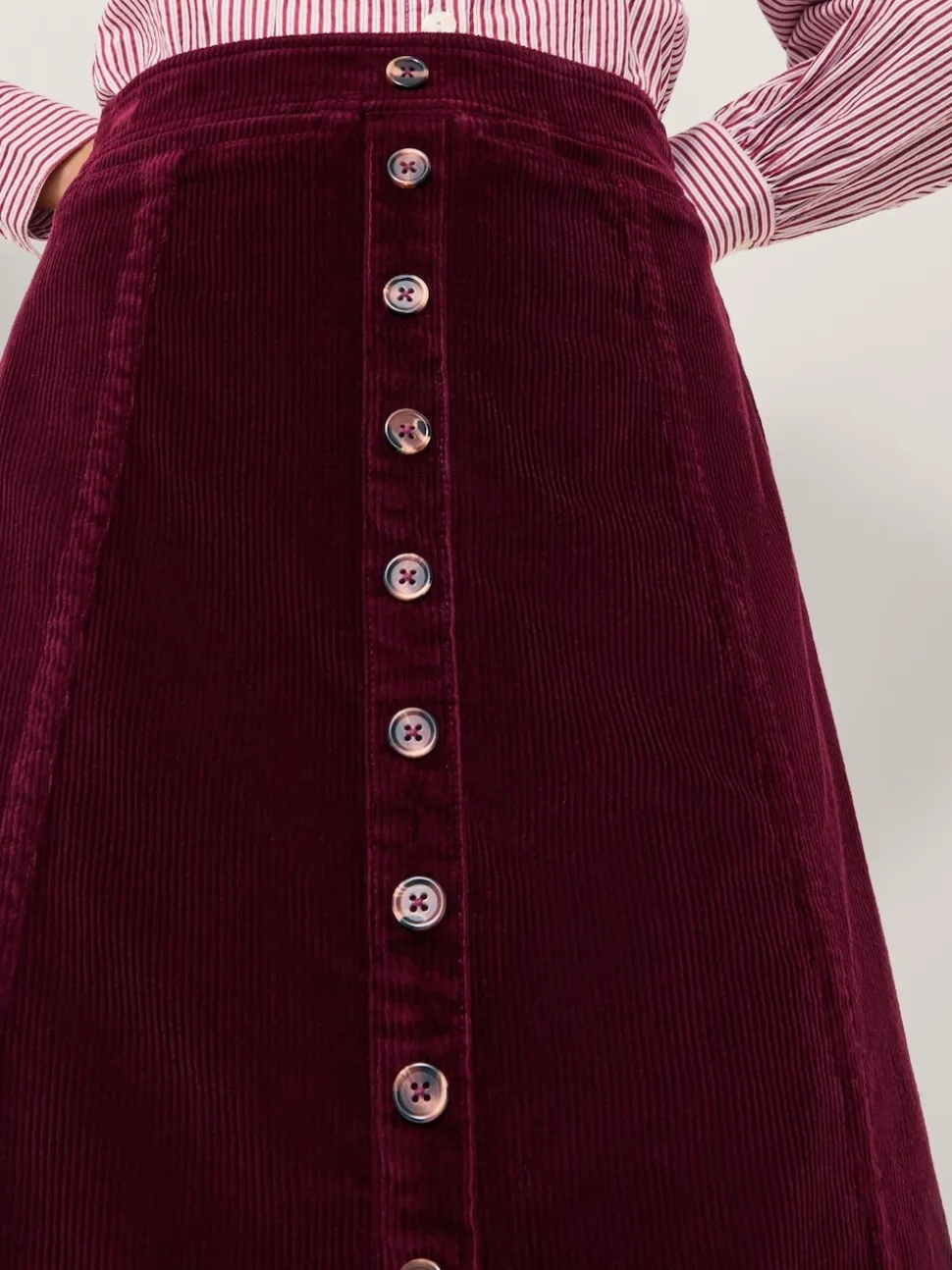 Monsoon Jamie Button Corduroy Midi Skirt
