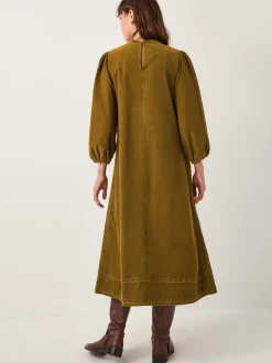 Monsoon Joyce Pintuck Embroidered Corduroy Midi Dress