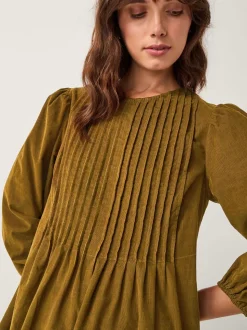 Monsoon Joyce Pintuck Embroidered Corduroy Midi Dress