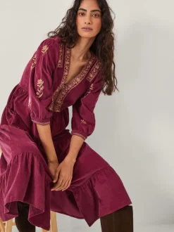 Monsoon Mia Embroidered Corduroy Midi Dress