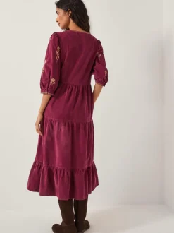 Monsoon Mia Embroidered Corduroy Midi Dress