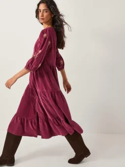 Monsoon Mia Embroidered Corduroy Midi Dress