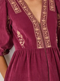 Monsoon Mia Embroidered Corduroy Midi Dress