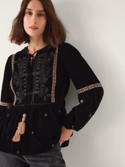 Monsoon Noni Embroidered Velvet Long Sleeve Blouse