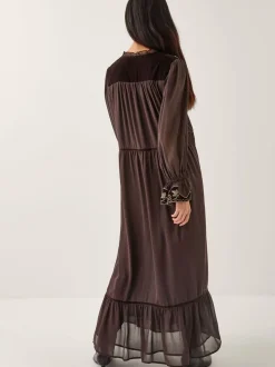 Monsoon Nova Embroidered Yoke Chiffon Maxi Dress