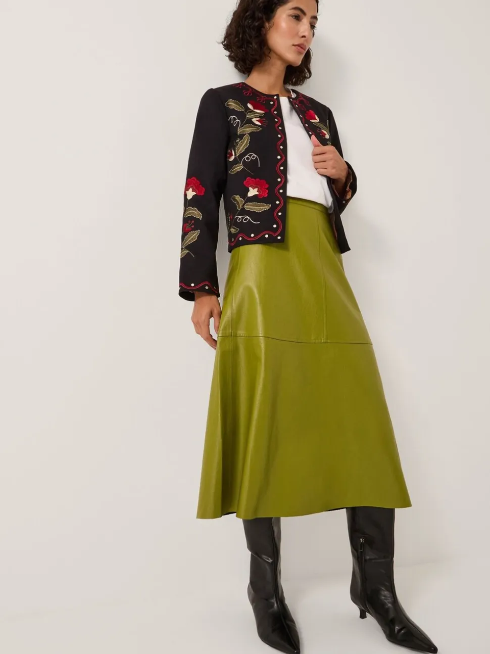 Monsoon Pippa Faux Leather Midi Skirt