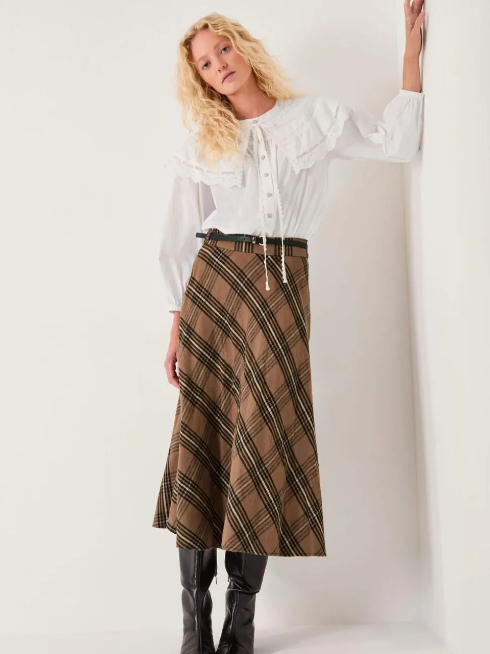 Monsoon Willa Check Midi Skirt