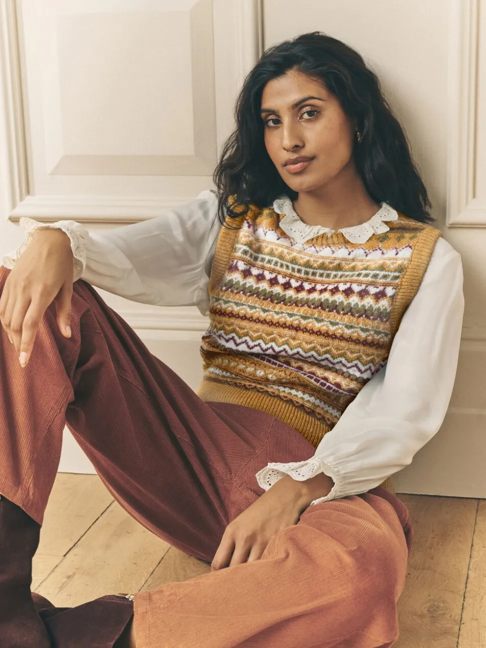 Mosterdgeel - Laura Ashley Fairisle Knitted Tank Top