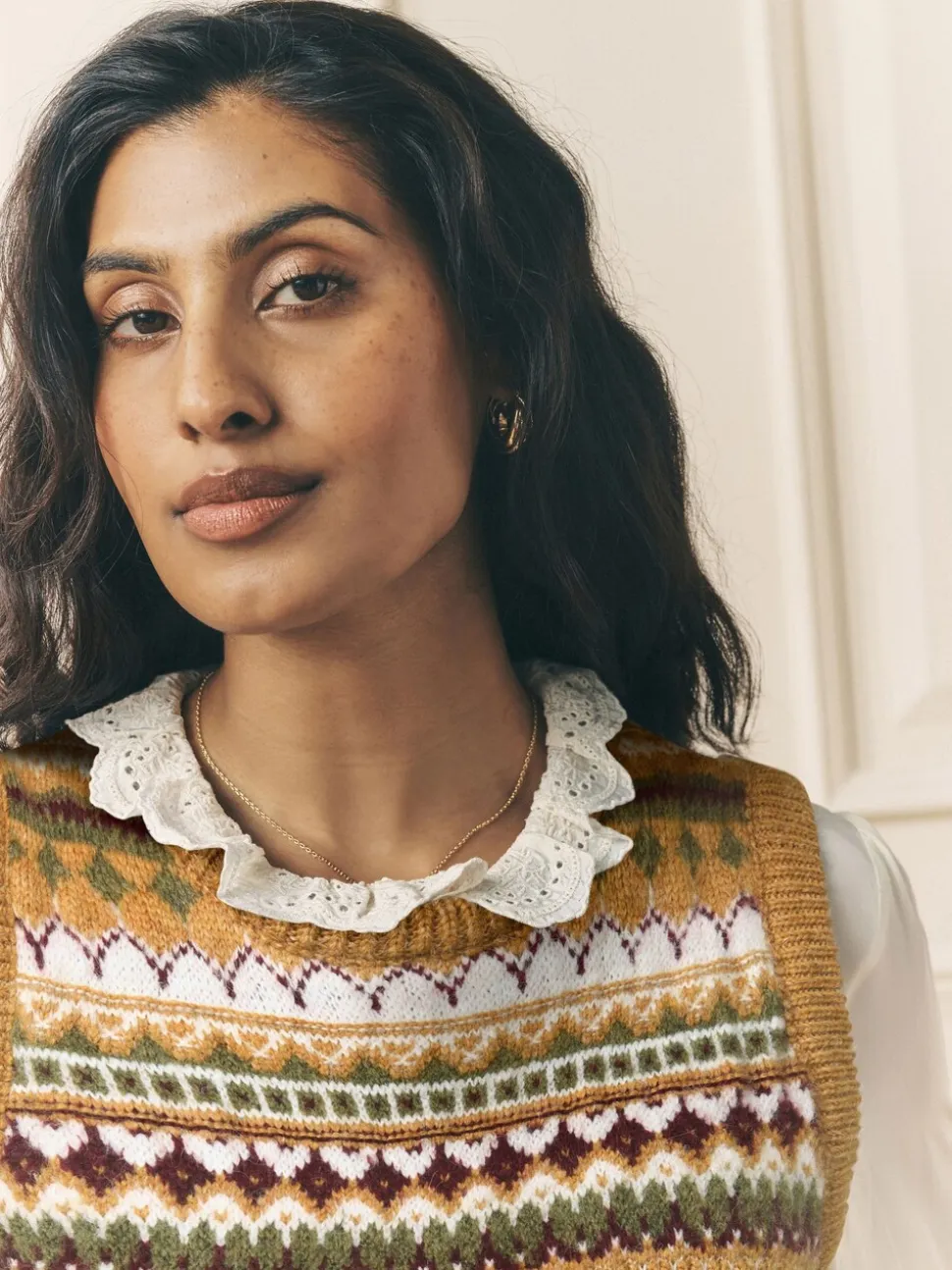 Mosterdgeel - Laura Ashley Fairisle Knitted Tank Top