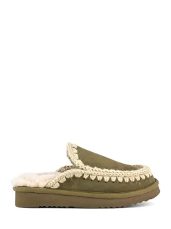 Mou Suede Full Eskimo Sheepskin Lined Stitch Mule Slippers