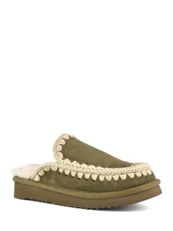 Mou Suede Full Eskimo Sheepskin Lined Stitch Mule Slippers