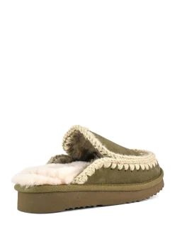 Mou Suede Full Eskimo Sheepskin Lined Stitch Mule Slippers