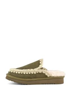 Mou Suede Full Eskimo Sheepskin Lined Stitch Mule Slippers