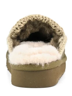 Mou Suede Full Eskimo Sheepskin Lined Stitch Mule Slippers