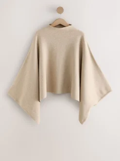 Moutkleurig - Fine Knit Cape Poncho