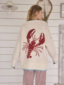 Moutkleurig - Lobster Button Cardigan