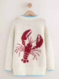 Moutkleurig - Lobster Button Cardigan