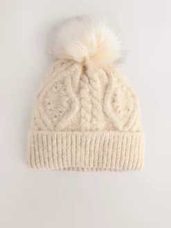 Moutkleurig - Pointelle Knit Pom Hat