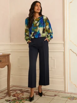 Multi - Love & Roses Lange mouwen Satijn Watervalhals Blouse