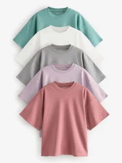 Multi - Verpakking van 5 100% katoenen boxy T-shirts met korte mouwen