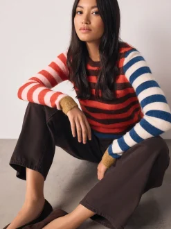 Multi Red/Blue Stripe - Trui met ronde hals en lange mouwen met wol